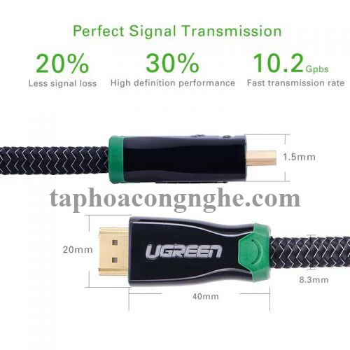 Ugreen 10299 20M Màu đen Đầu nối kim loại cáp Hdmi cao cấp với nylon 1.4V Full Copper 19 + 1 HD126 30010299